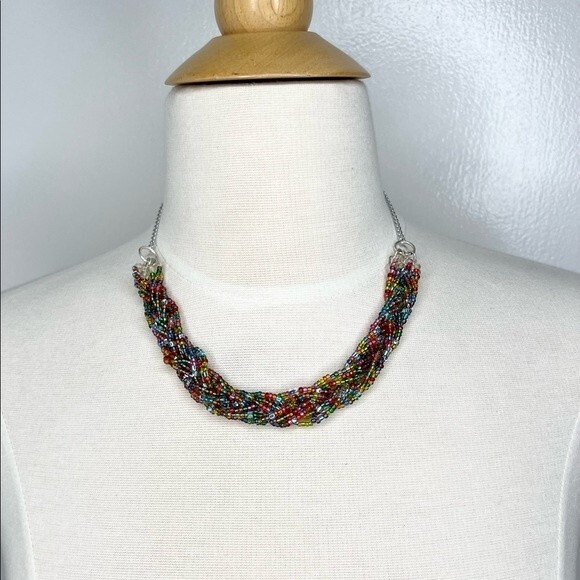 Handmade Rainbow Necklace Multicolor Seed Bead Braided Necklace - Picture 6 of 9